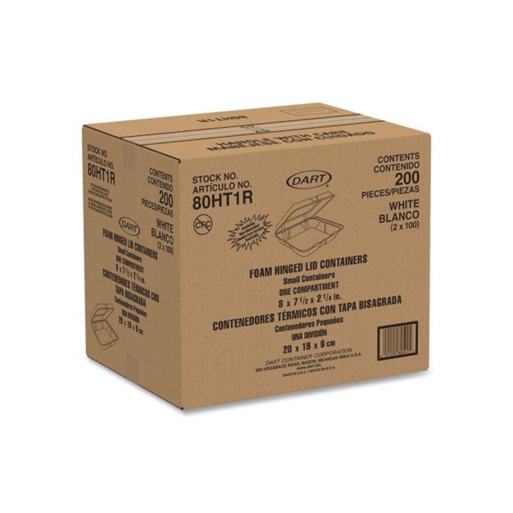 Foam Hinged Lid Containers, 7.5 x 8 x 2.2, White, 200/Carton. Picture 3