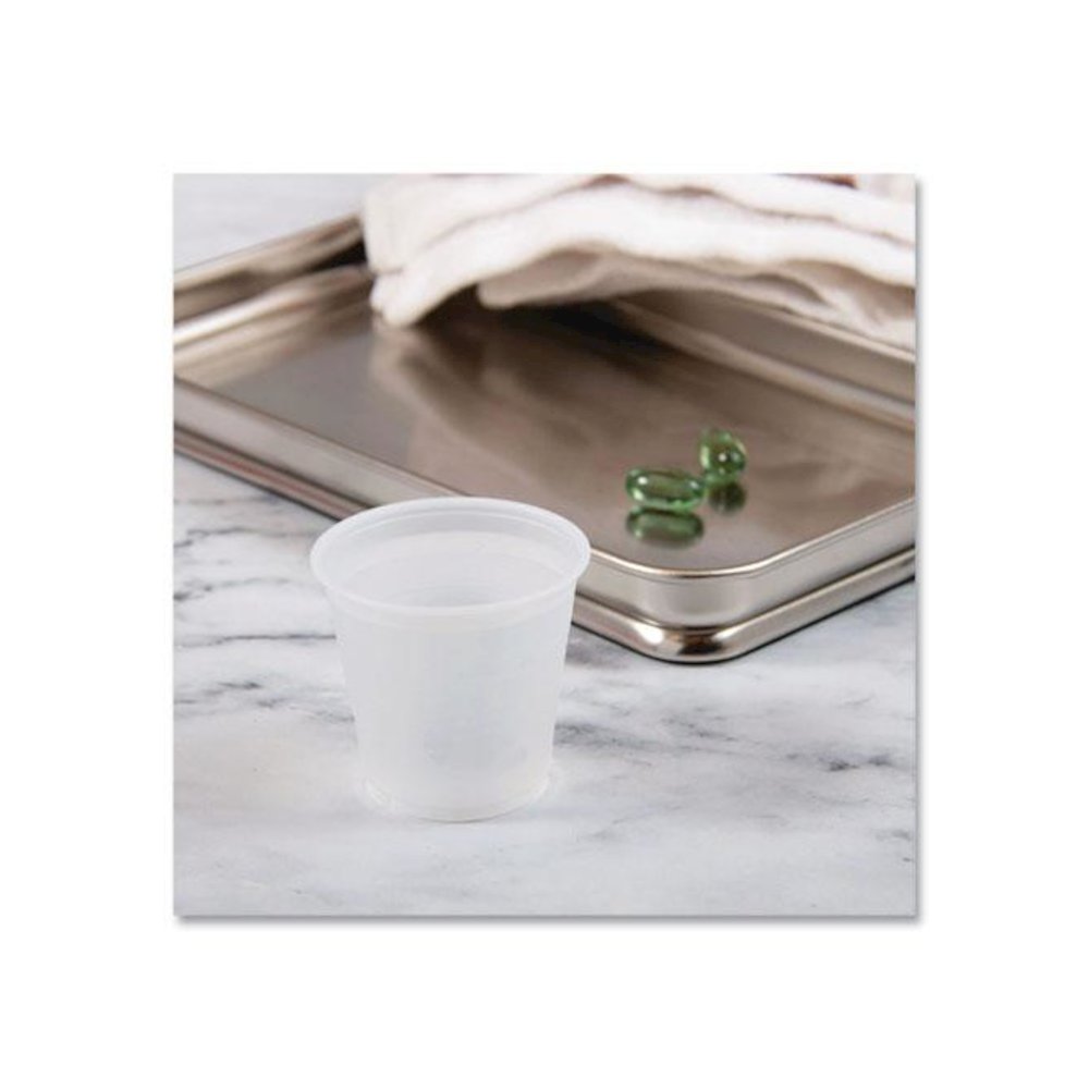 High-Impact Polystyrene Cold Cups, 3.5 oz, Plastic, Translucent, 100/Sleeve, 25 Sleeves/Carton. Picture 4