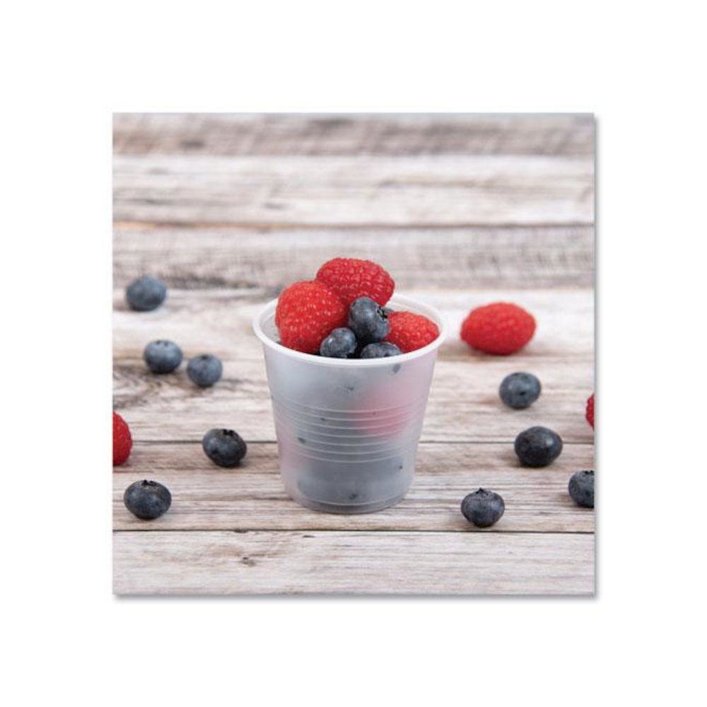 High-Impact Polystyrene Cold Cups, 3.5 oz, Plastic, Translucent, 100/Sleeve, 25 Sleeves/Carton. Picture 5
