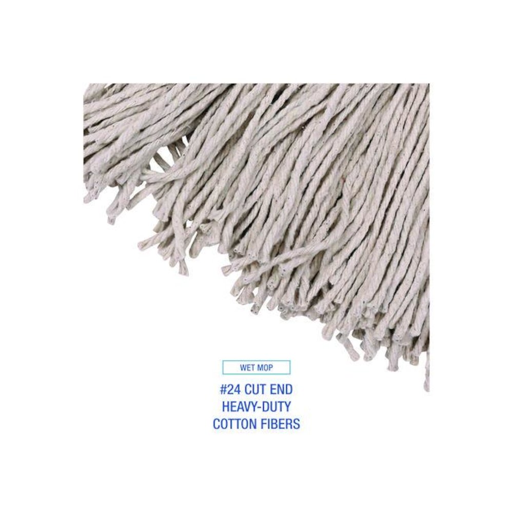 Cotton Cut End Mop Kit, #24 Natural Cotton Head, 60" Yellow Metal/Plastic Handle. Picture 4