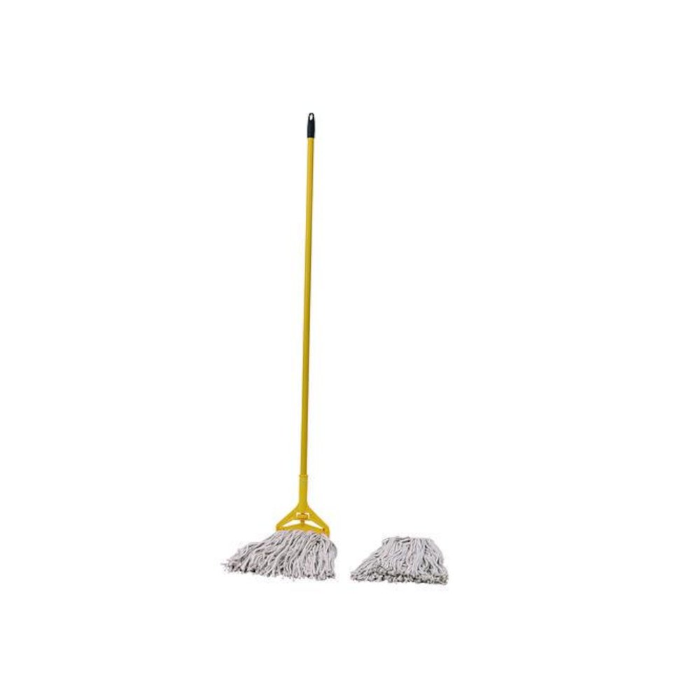 Cotton Cut End Mop Kit, #24 Natural Cotton Head, 60" Yellow Metal/Plastic Handle. Picture 1