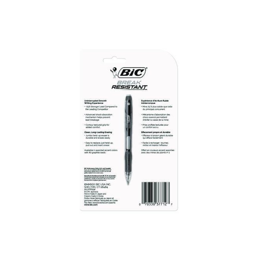 Break-Resistant Mechanical Pencils with Erasers, 0.7 mm, HB (#2), Black Lead, Assorted Barrel Colors, 4/Pack. Picture 2