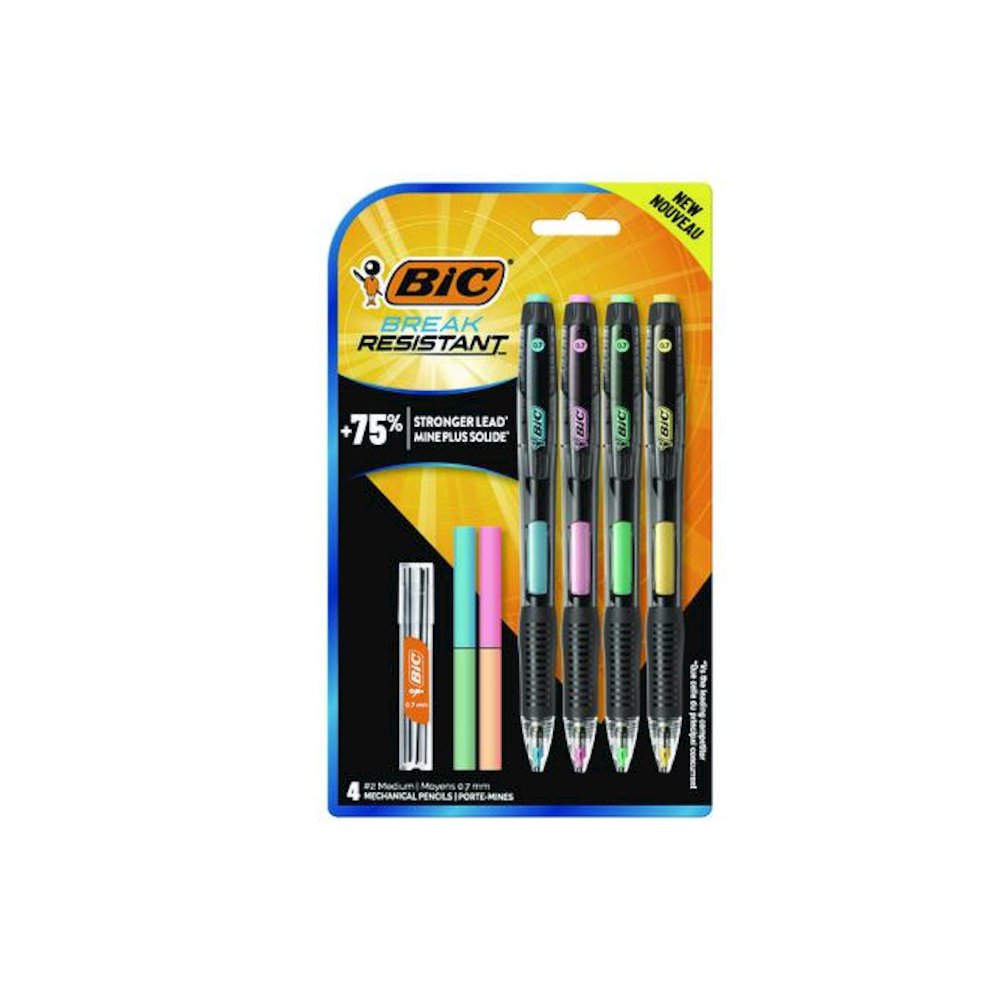 Break-Resistant Mechanical Pencils with Erasers, 0.7 mm, HB (#2), Black Lead, Assorted Barrel Colors, 4/Pack. Picture 1