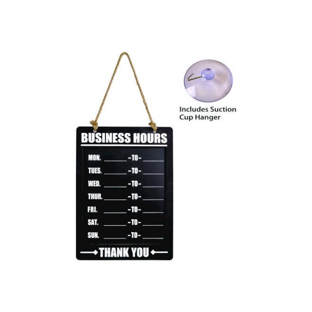 Business Hours Indoor/Outdoor Hanging Chalkboard, 10 x 0.38 x 20.75, Black/White. Picture 2
