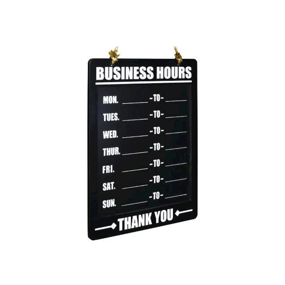 Business Hours Indoor/Outdoor Hanging Chalkboard, 10 x 0.38 x 20.75, Black/White. Picture 1
