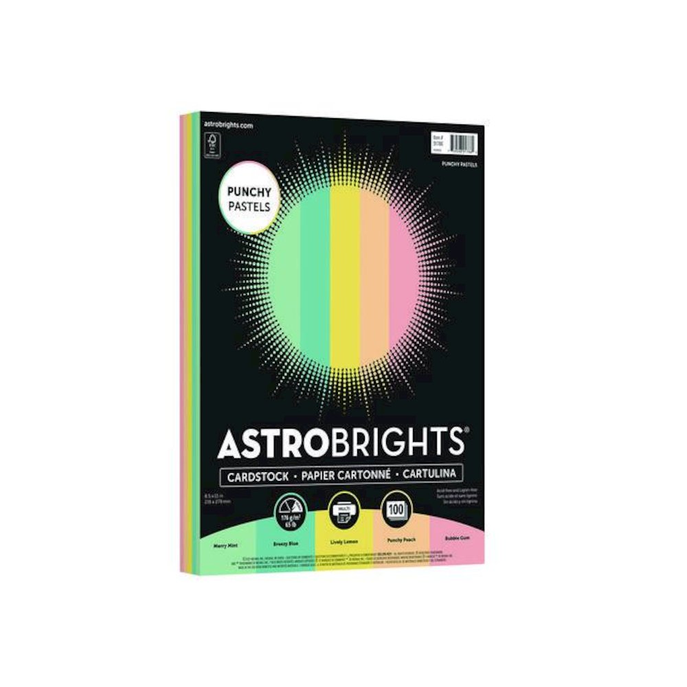 Color Cardstock -"Punchy Pastels" Assortment, 65 lb Cover Weight, 8.5 x 11, Assorted, 100/Pack. Picture 1