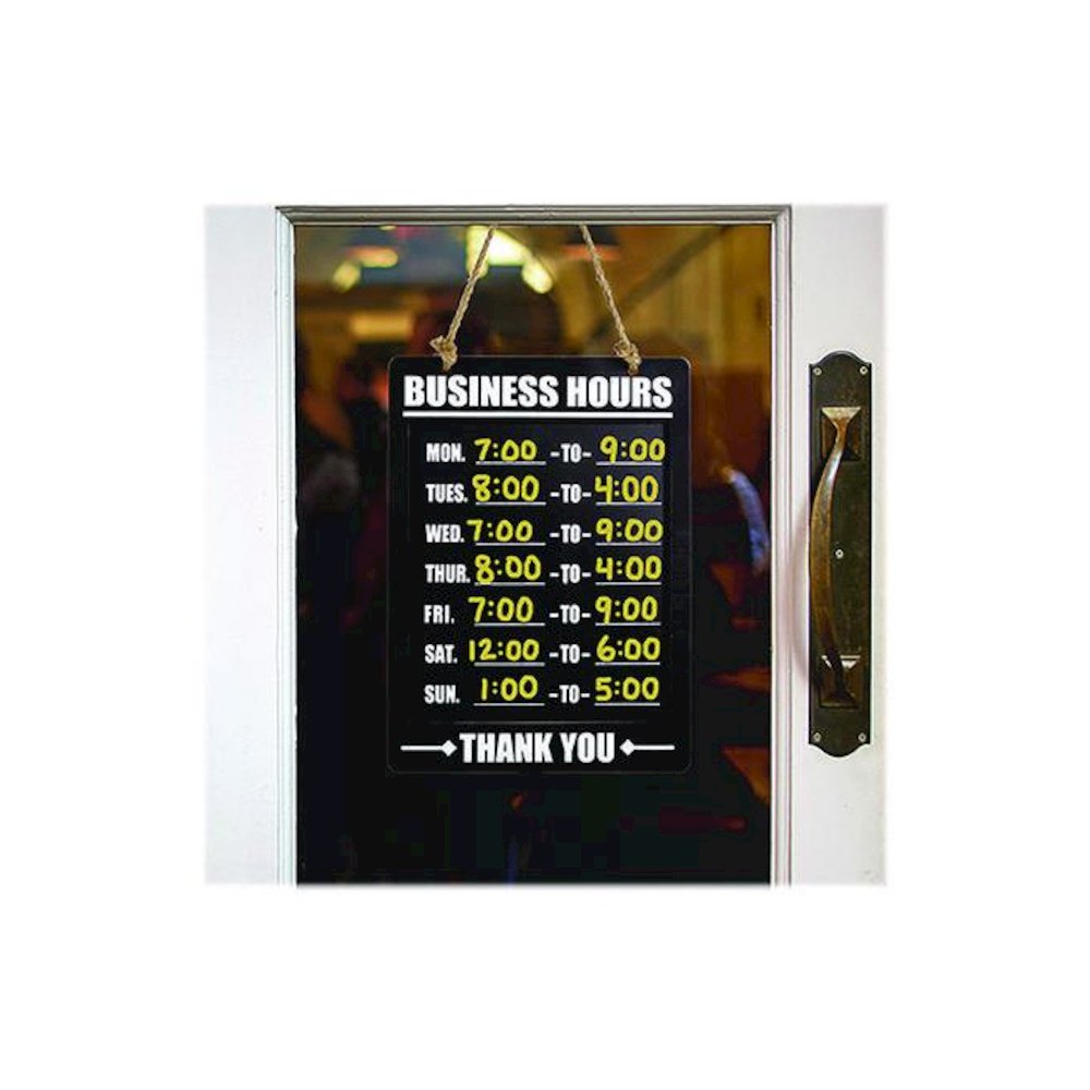 Business Hours Indoor/Outdoor Hanging Chalkboard, 10 x 0.38 x 20.75, Black/White. Picture 4