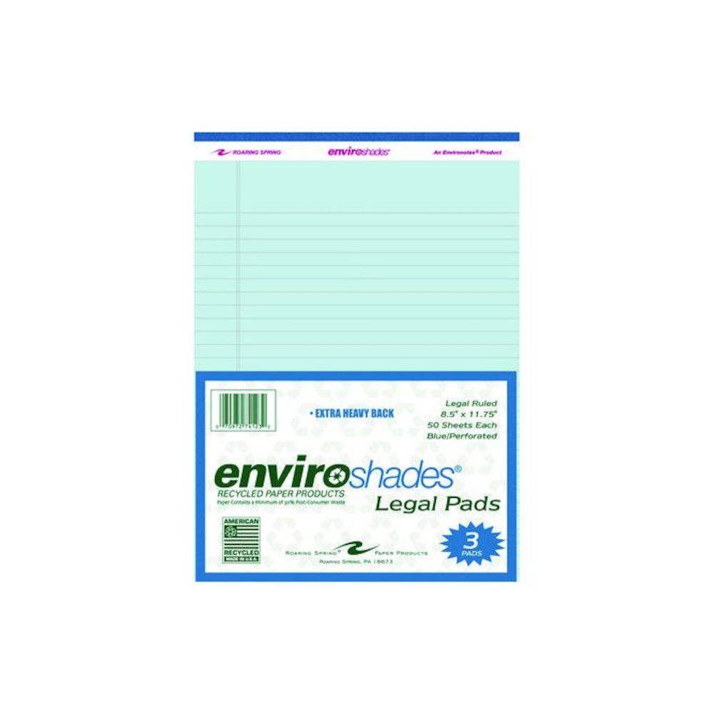 EnviroShades Legal Notepads, Wide/Legal Rule, (50) Blue 8.5 x 11 Sheets, 3/Pack. Picture 1