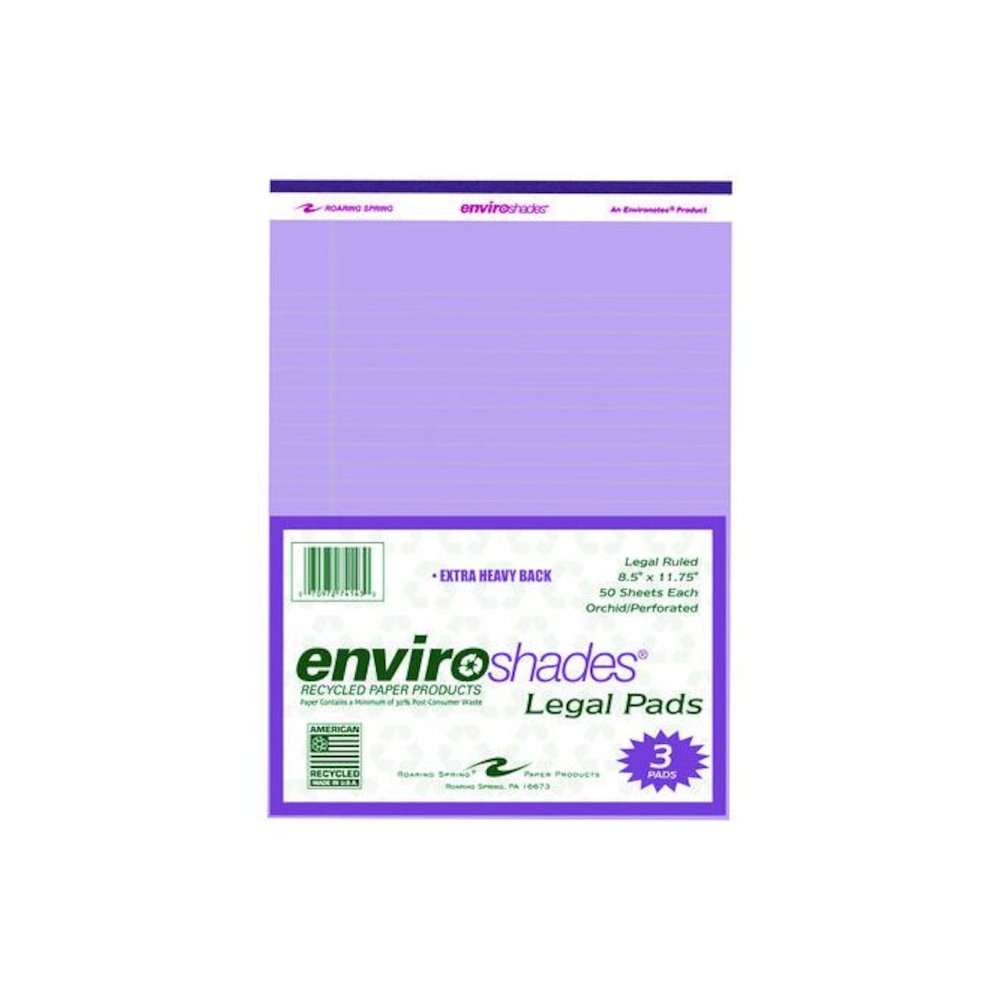 EnviroShades Legal Notepads, Wide/Legal Rule, (50) Orchid 8.5 x 11 Sheets, 3/Pack. Picture 1