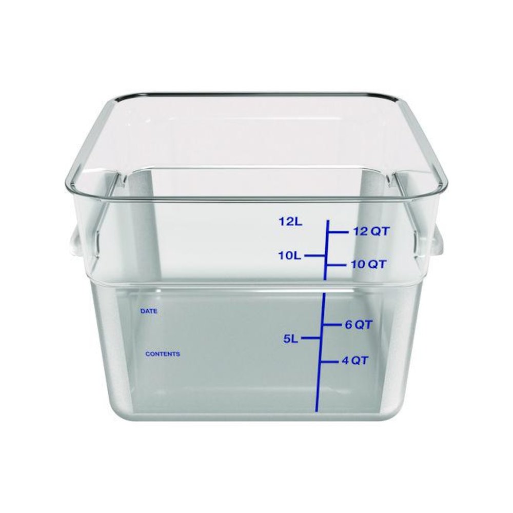 Squares Polycarbonate Food Storage Container, 12 qt, 11.13 x 11.13 x 8.25, Clear, Plastic. Picture 2