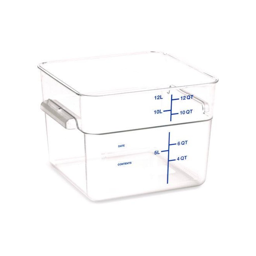 Squares Polycarbonate Food Storage Container, 12 qt, 11.13 x 11.13 x 8.25, Clear, Plastic. Picture 3