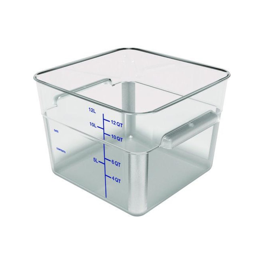 Squares Polycarbonate Food Storage Container, 12 qt, 11.13 x 11.13 x 8.25, Clear, Plastic. Picture 1