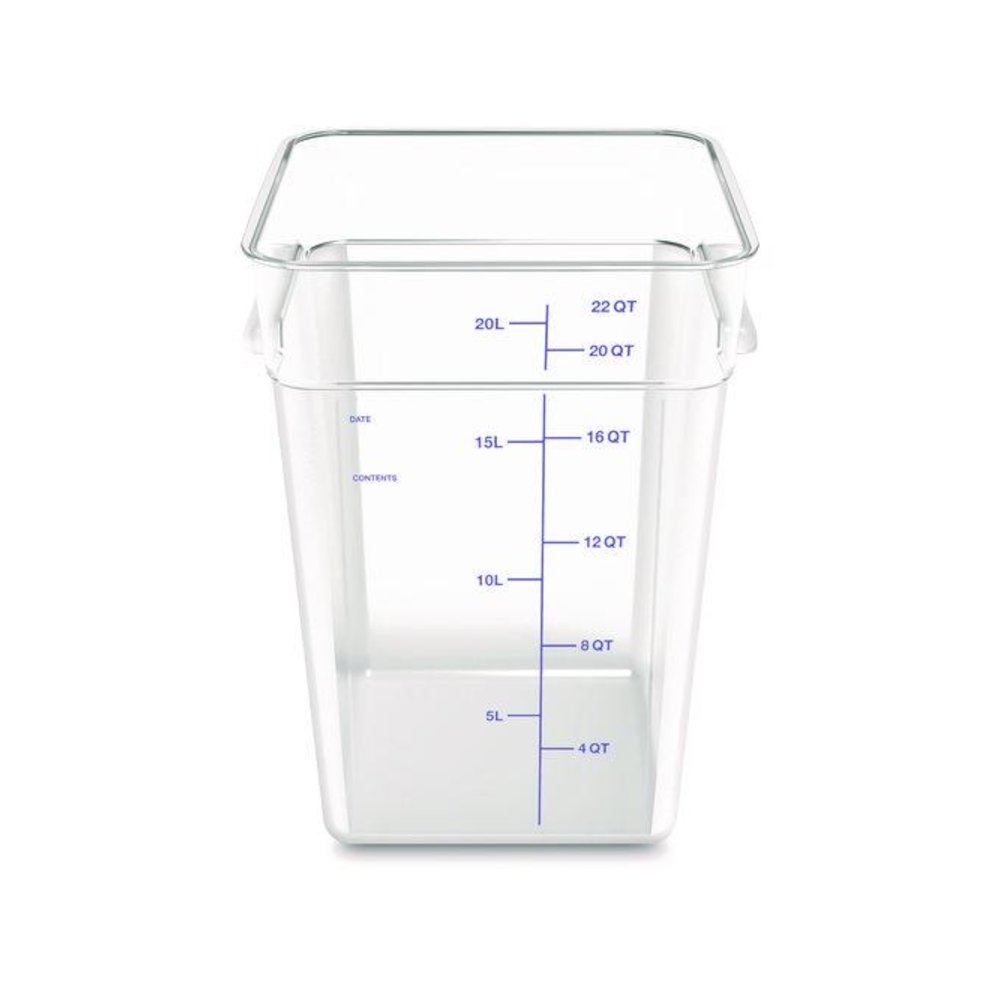 Squares Polycarbonate Food Storage Container, 22 qt, 11 13 x 11.13 x 15.72, Clear, Plastic. Picture 2