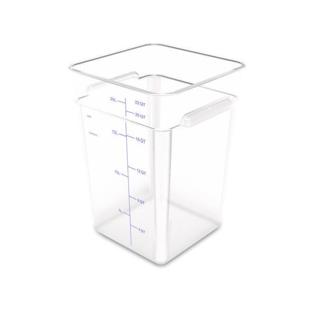 Squares Polycarbonate Food Storage Container, 22 qt, 11 13 x 11.13 x 15.72, Clear, Plastic. Picture 1