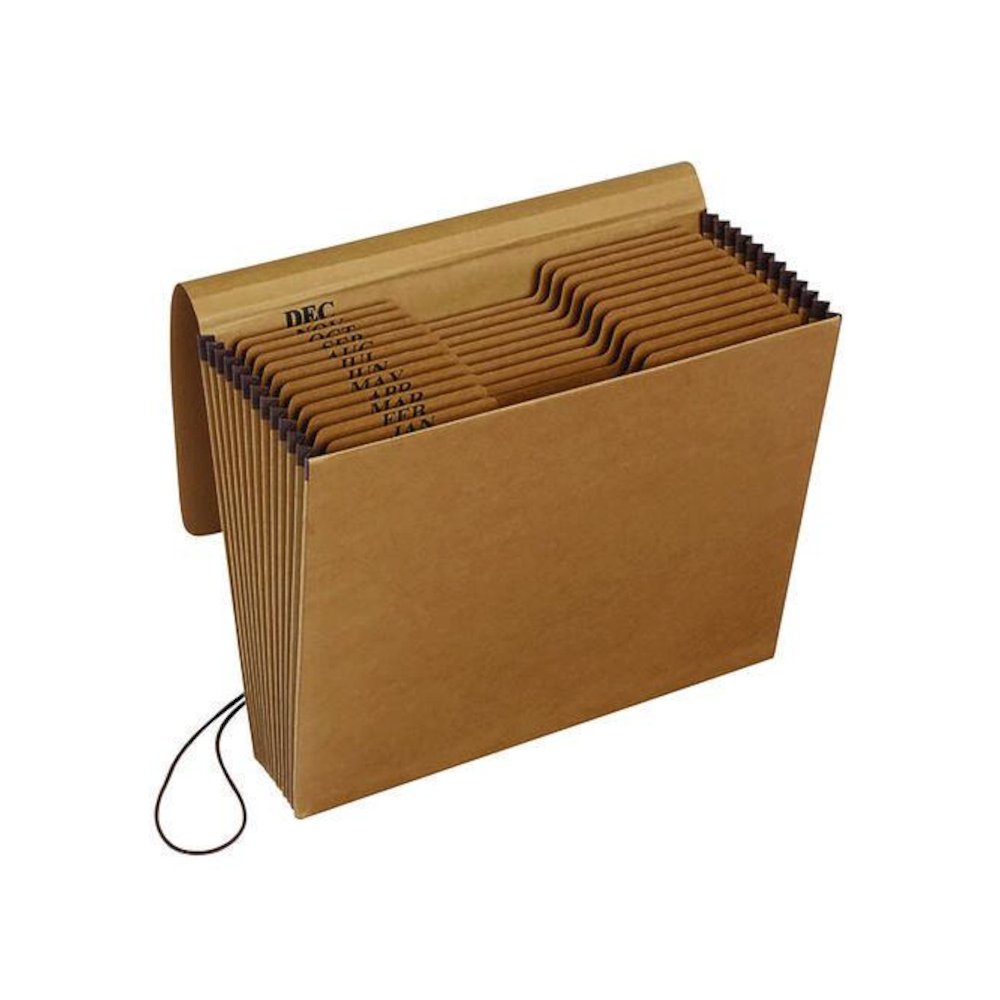Kraft Indexed Expanding File, 12 Sections, Elastic Cord Closure, 1/12-Cut Tabs, Letter Size, Brown. Picture 1