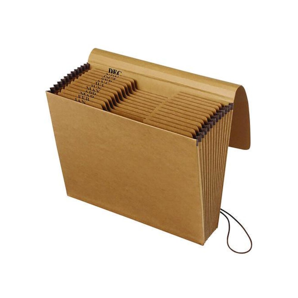 Kraft Indexed Expanding File, 12 Sections, Elastic Cord Closure, 1/12-Cut Tabs, Letter Size, Brown. Picture 2