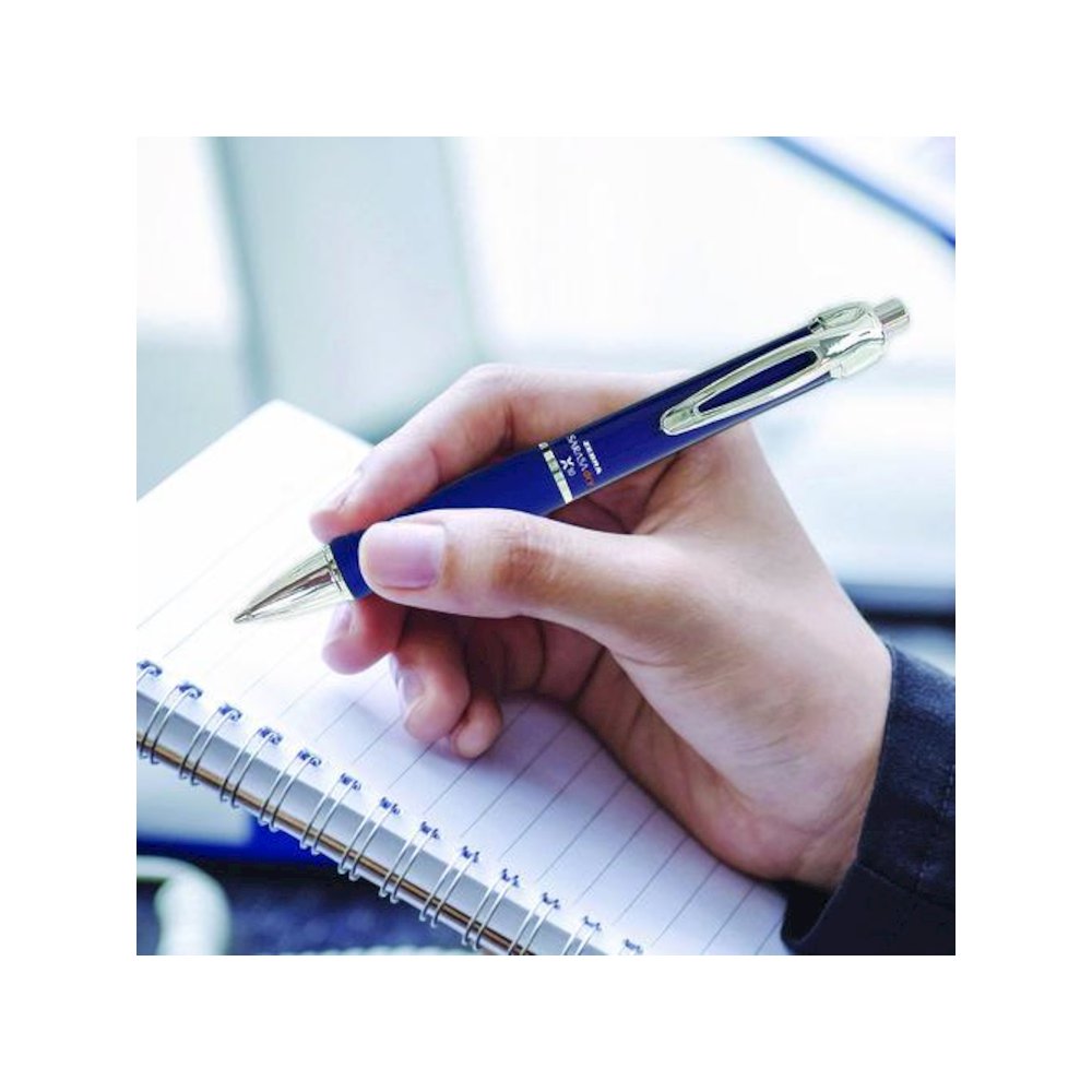 Sarasa Dry X10 Gel Pen, Retractable, Medium 0.7 mm, Blue Ink, Blue/Silver Barrel, 12/Pack. Picture 3