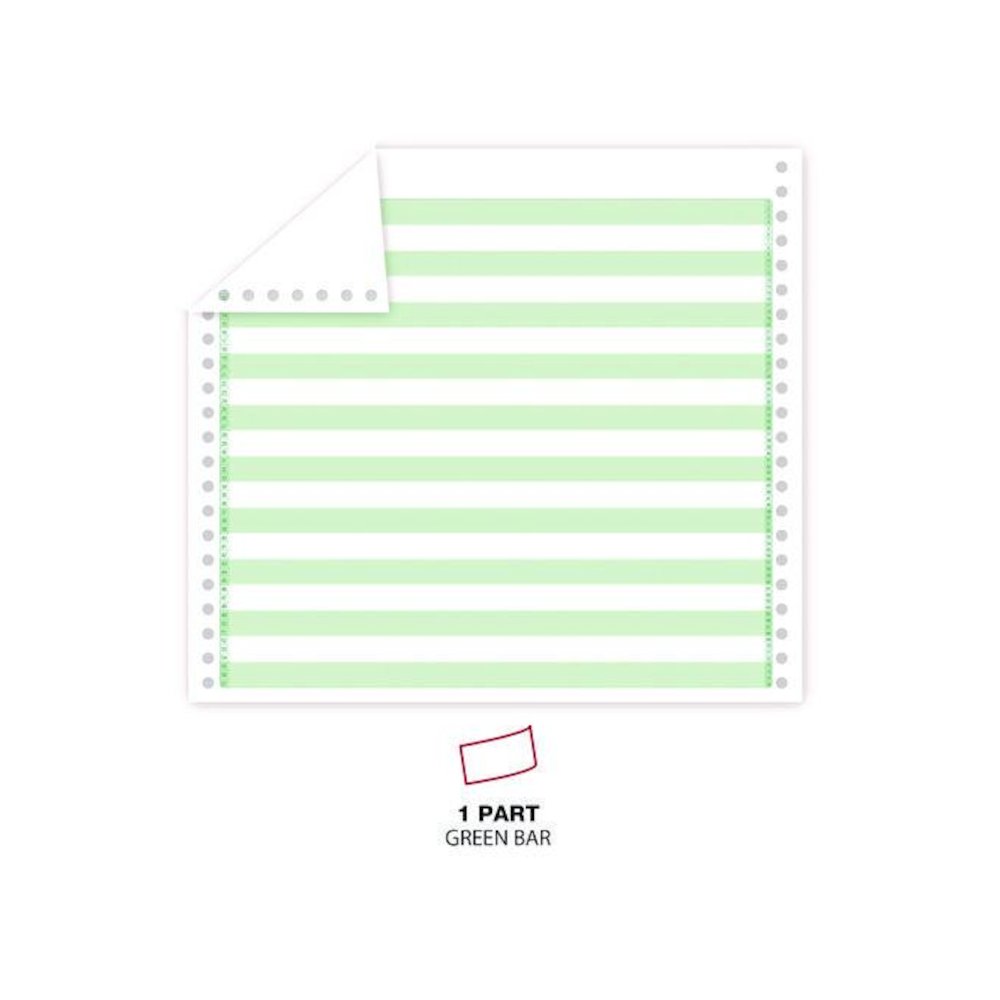 Printout Paper, 1-Part, 20 lb Bond Weight, 14.88 x 11, White/Green Bar, 2,400/Carton. Picture 3