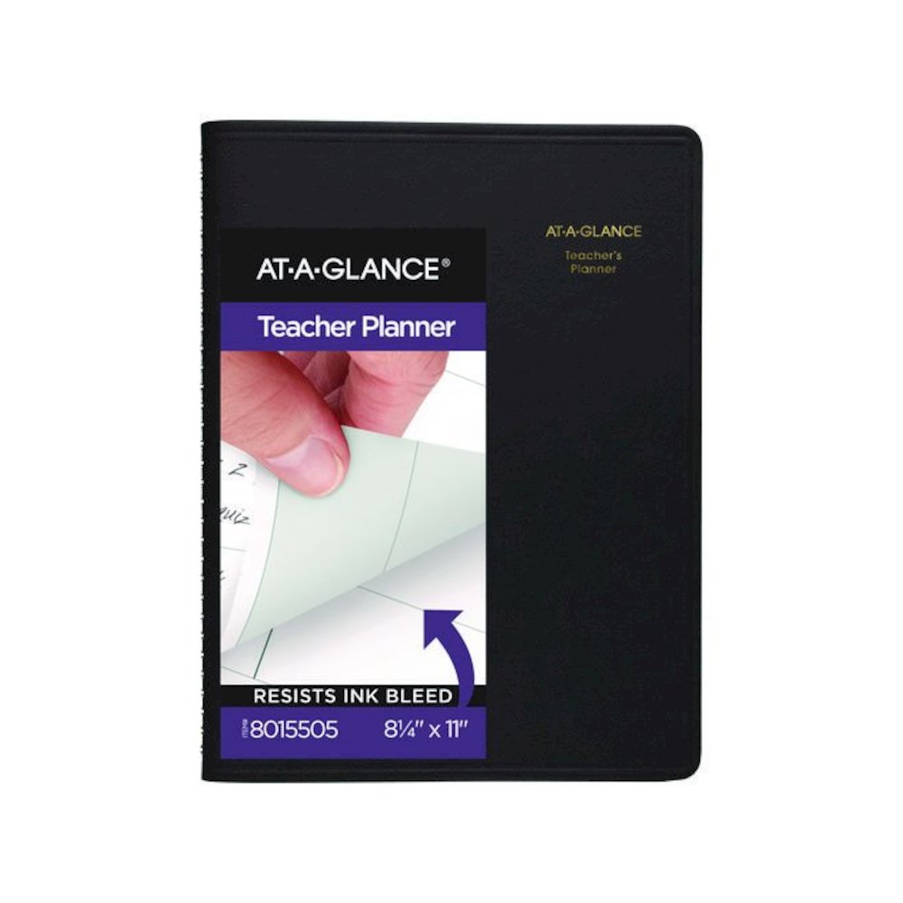 Undated Teacher's Planner, Weekly, 9 Classes, Black Cover, 10.88 x 8.25 Sheets, 12-Month (July to June). Picture 1