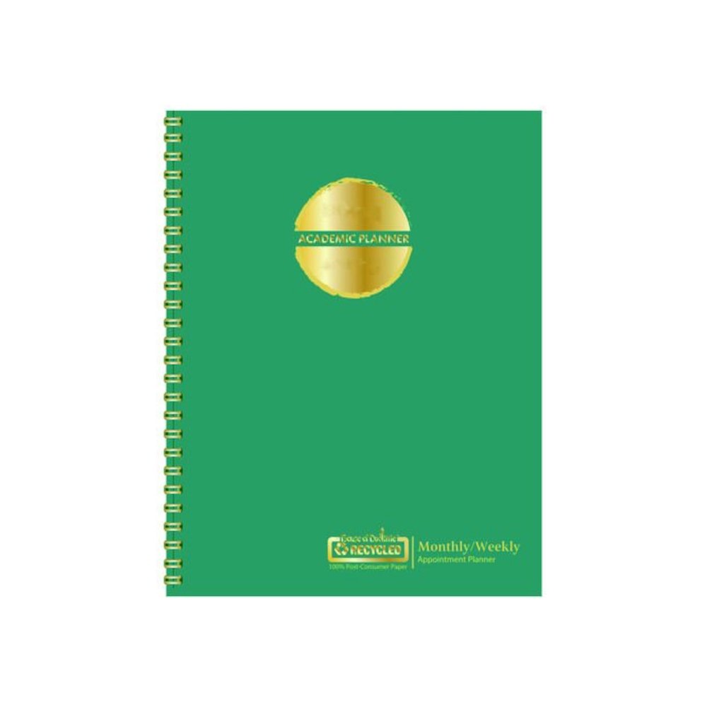 100% Recycled MonoBright Monthly/Weekly Planner, 11 x 8.5, Green/Gold Cover, 12-Month (July to June): 2025 to 2026. Picture 6