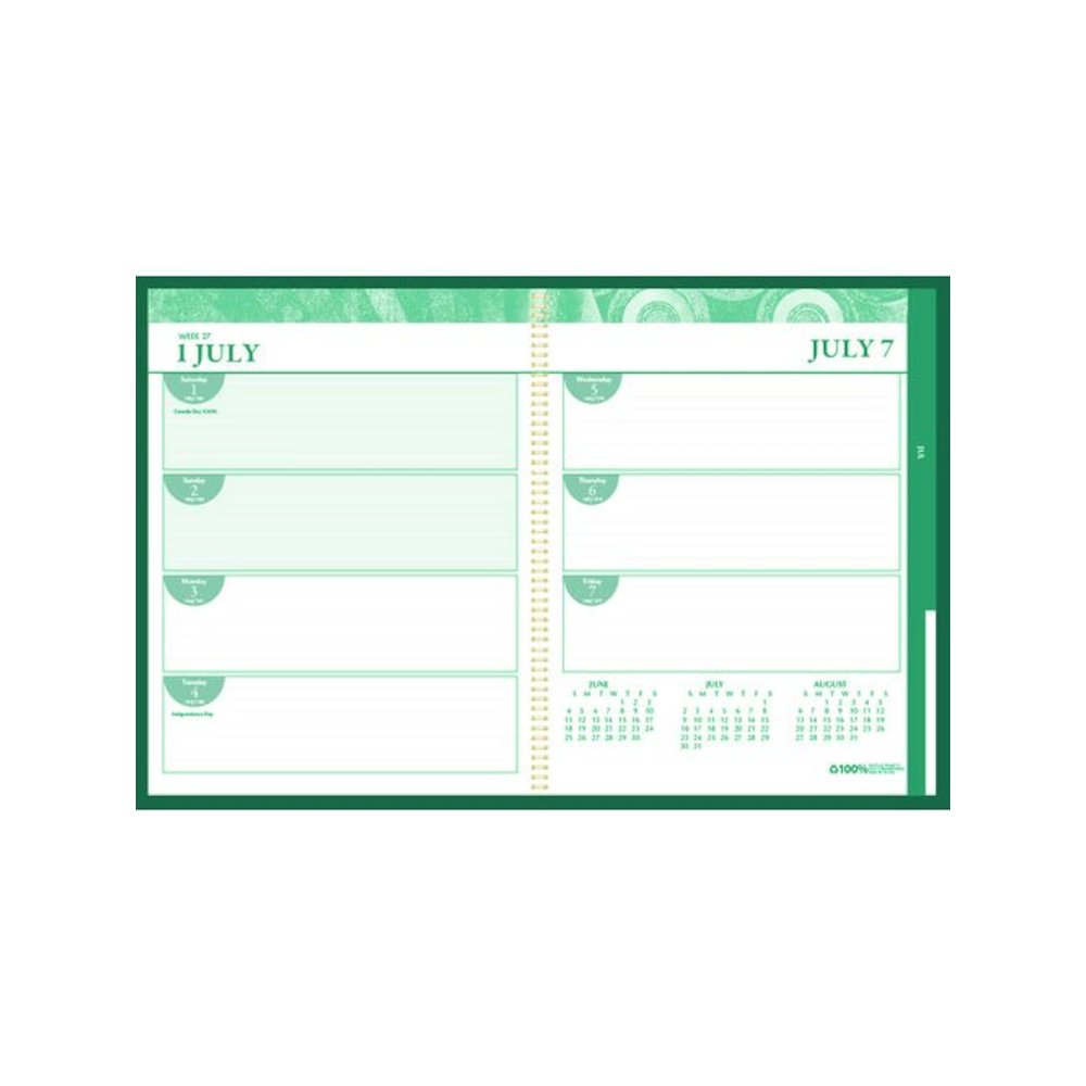 100% Recycled MonoBright Monthly/Weekly Planner, 11 x 8.5, Green/Gold Cover, 12-Month (July to June): 2025 to 2026. Picture 2