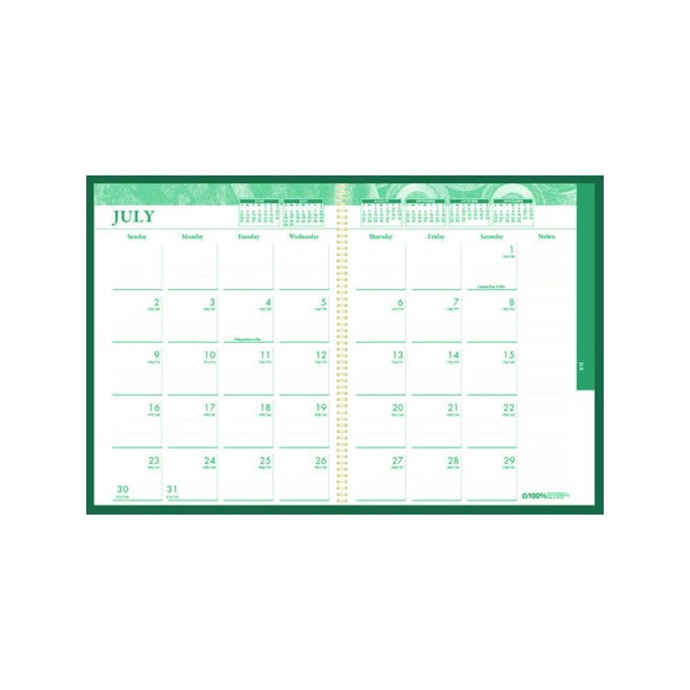 100% Recycled MonoBright Monthly/Weekly Planner, 11 x 8.5, Green/Gold Cover, 12-Month (July to June): 2025 to 2026. Picture 1