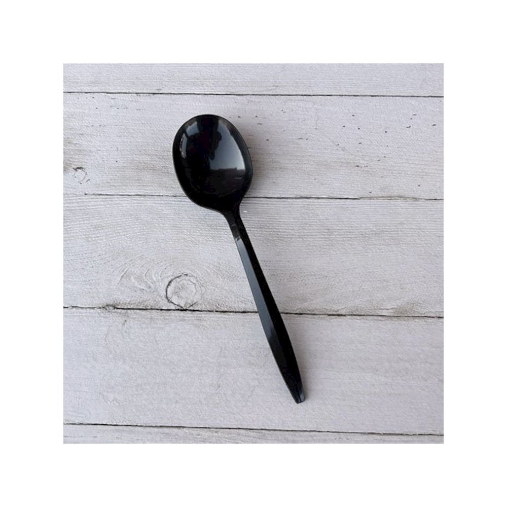 Mediumweight Polypropylene Cutlery, Soup Spoon, Plastic, Black, 1,000/Carton. Picture 3