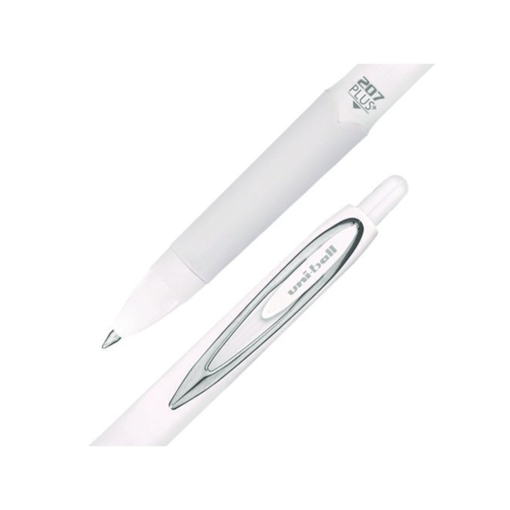 207 Plus+ Gel Pen, Retractable, Medium 0.7 mm, Black Ink, White Barrel, Dozen. Picture 4