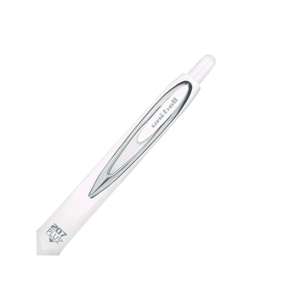 207 Plus+ Gel Pen, Retractable, Medium 0.7 mm, Black Ink, White Barrel, Dozen. Picture 6