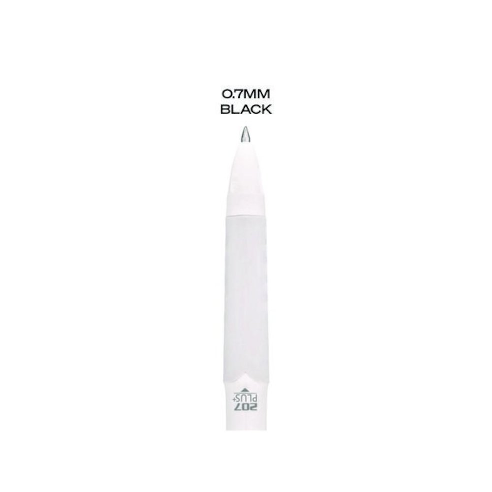 207 Plus+ Gel Pen, Retractable, Medium 0.7 mm, Black Ink, White Barrel, Dozen. Picture 8