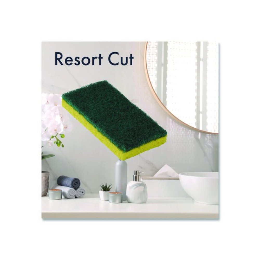 Resort Cut Scrub Sponge, Medium Duty, 6.25" x 3.18", Green/Yellow, 40/Carton. Picture 4
