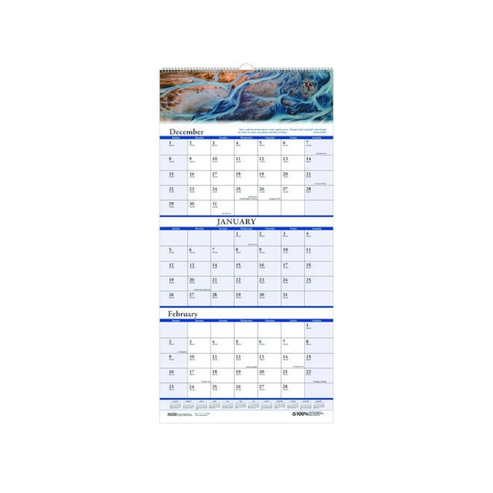 Earthscapes Recycled 3-Month Vertical Wall Calendar, Scenic Landscape Photography, 12.25 x 26, 14-Month: Dec 2025 to Jan 2027. Picture 2