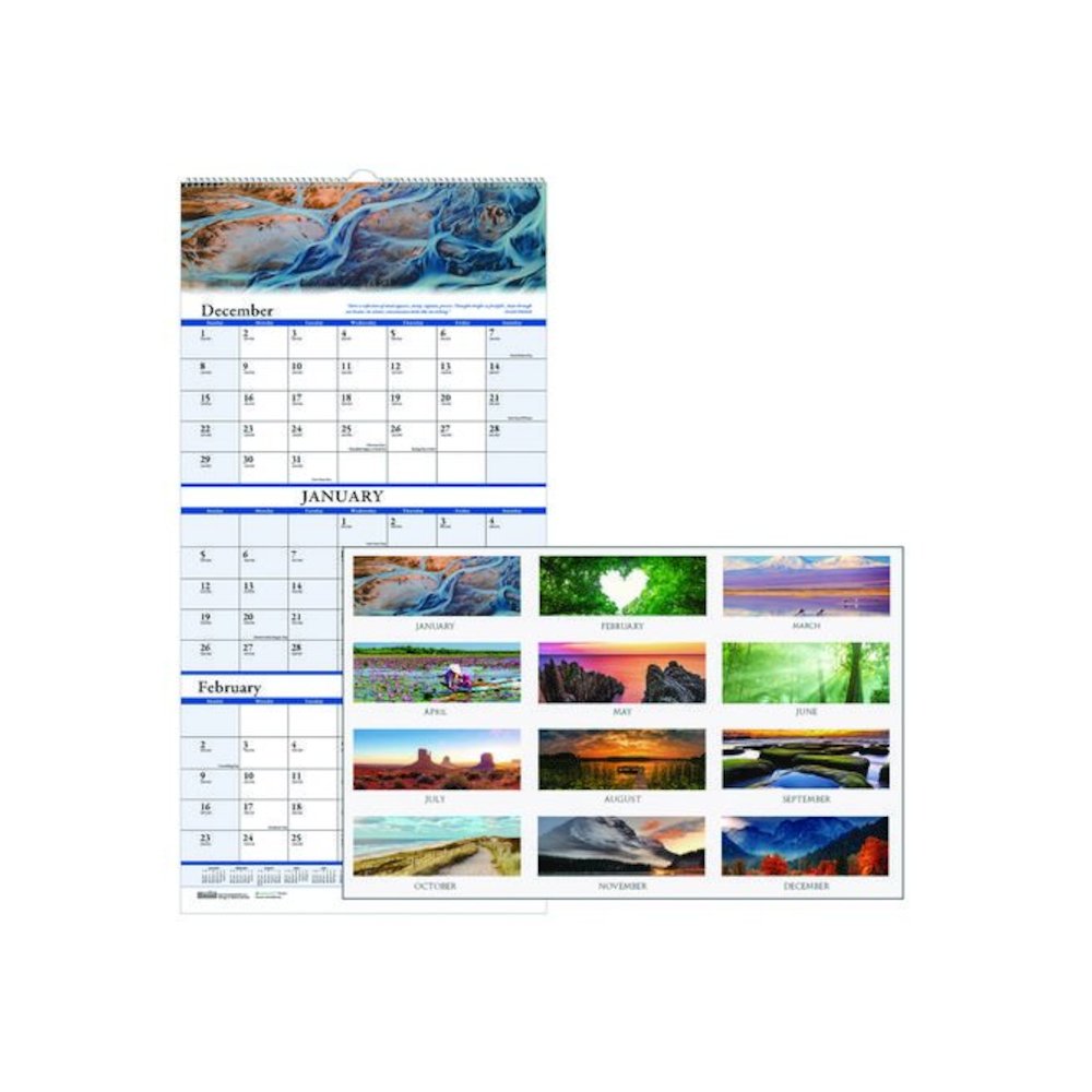 Earthscapes Recycled 3-Month Vertical Wall Calendar, Scenic Photography, 8 x 17, White Sheets, 14-Month: Dec 2025 to Jan 2027. Picture 1