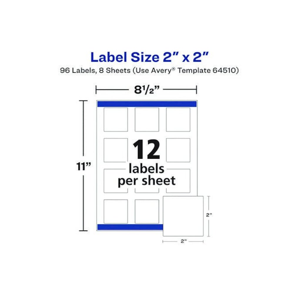 Laser/Inkjet Multipurpose Label, 2 x 2, White, 12/Sheet, 8 Sheets/Pack. Picture 2