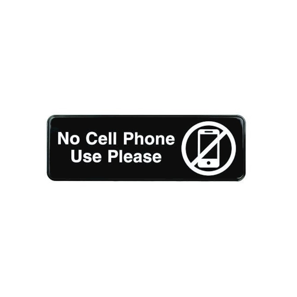 No Cell Phone Use Please Indoor/Outdoor Wall Sign, 9 x 3, Black Face, White Graphics, 3/Pack. Picture 3