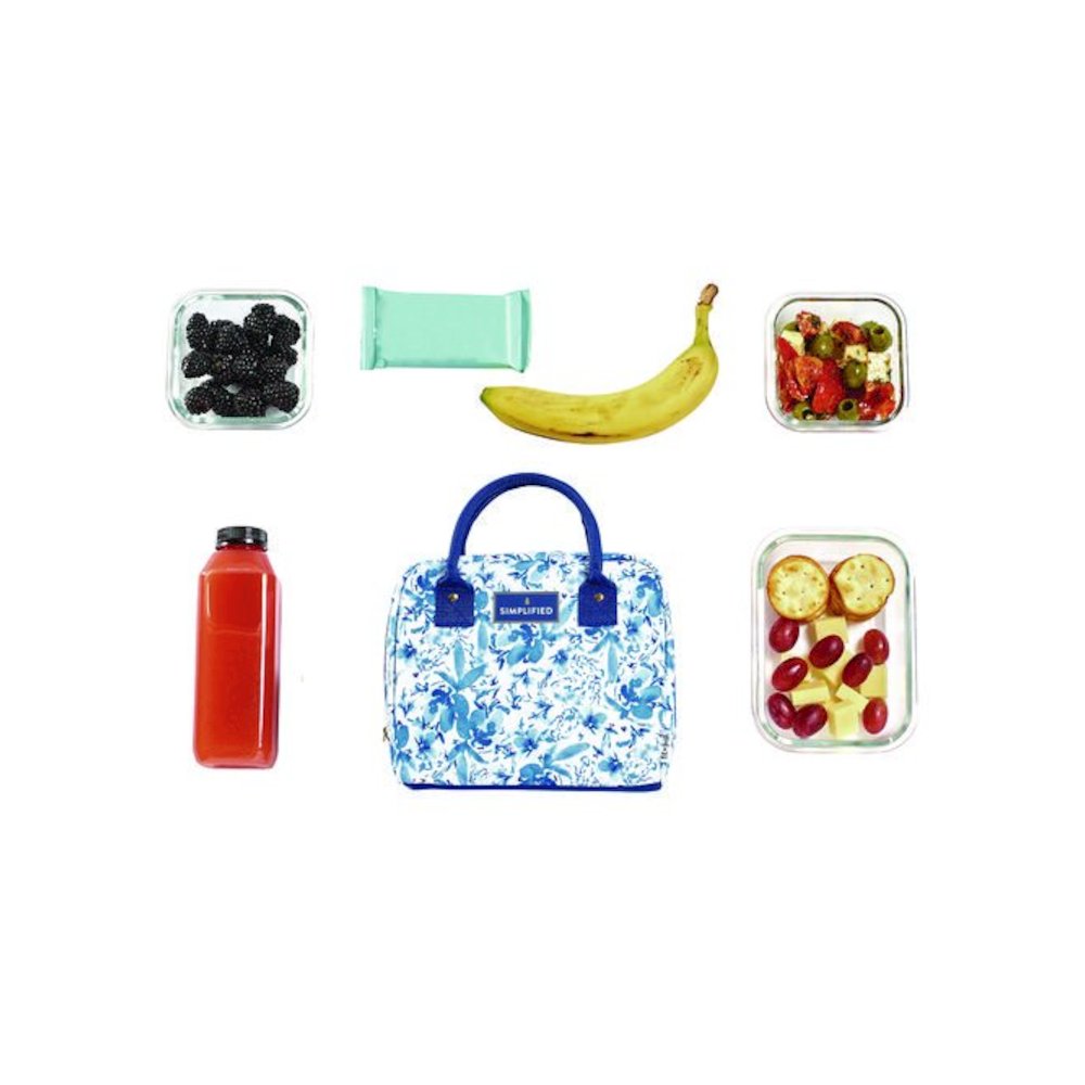 Simplified Lunch Bag with 4 Food Containers, 9 x 6 x 10, Blue Floral. Picture 4