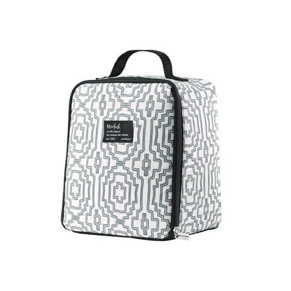 Lunch Bag, 8 x 6 x 10, Black and White Geometric. Picture 2