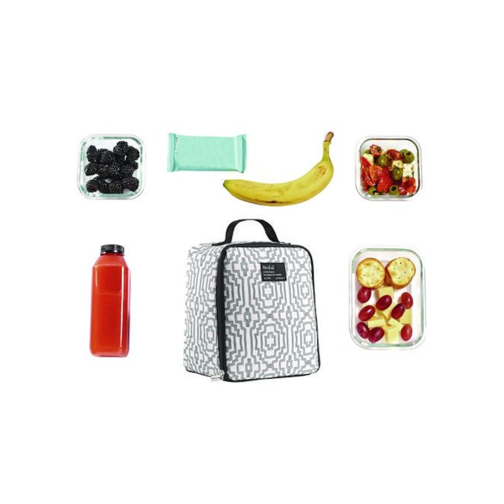 Lunch Bag, 8 x 6 x 10, Black and White Geometric. Picture 3