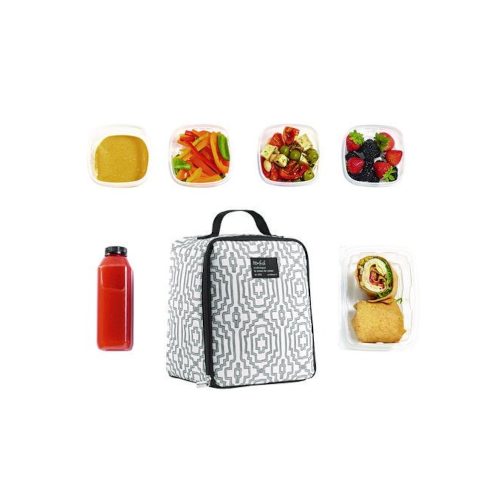 Lunch Bag, 8 x 6 x 10, Black and White Geometric. Picture 4