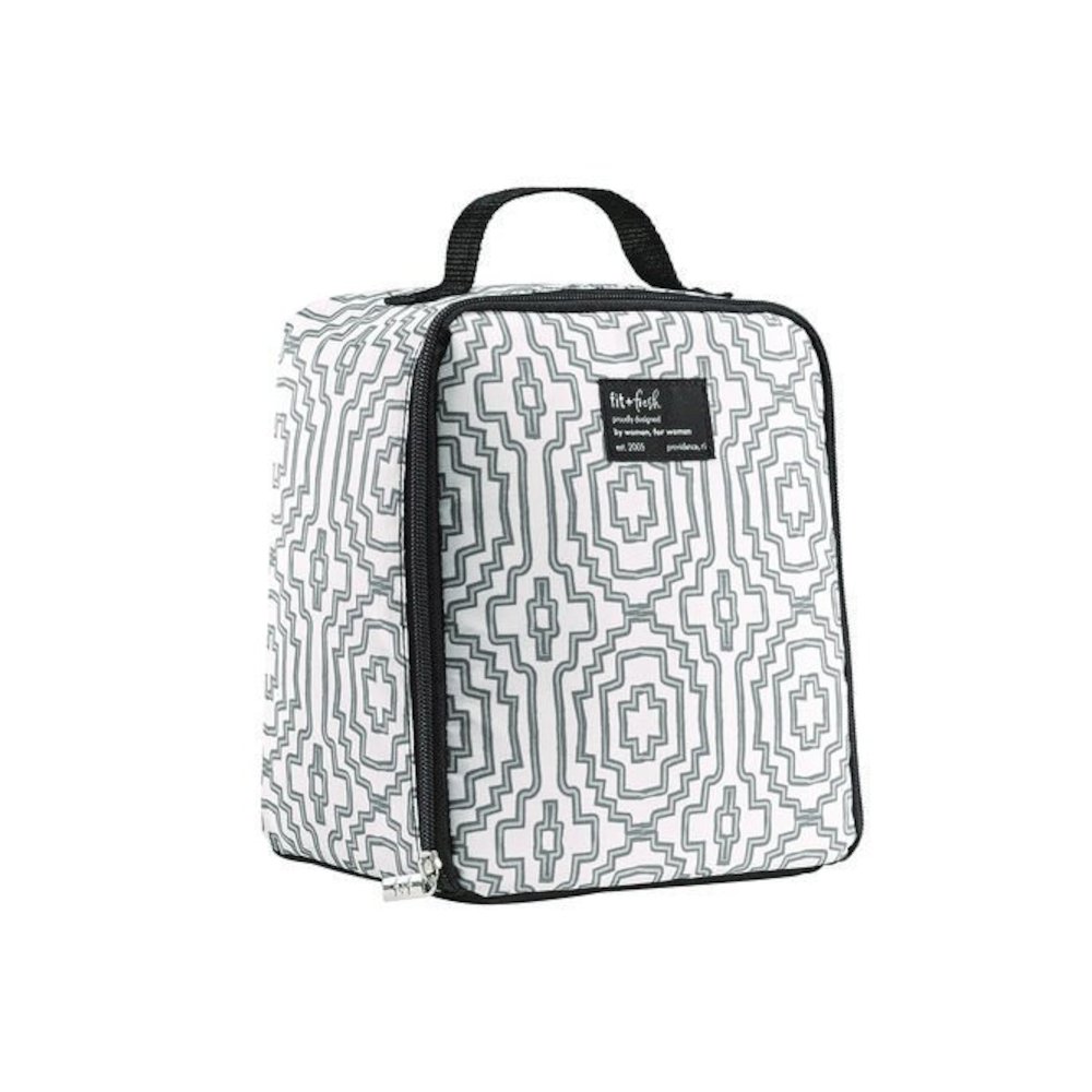 Lunch Bag, 8 x 6 x 10, Black and White Geometric. Picture 1