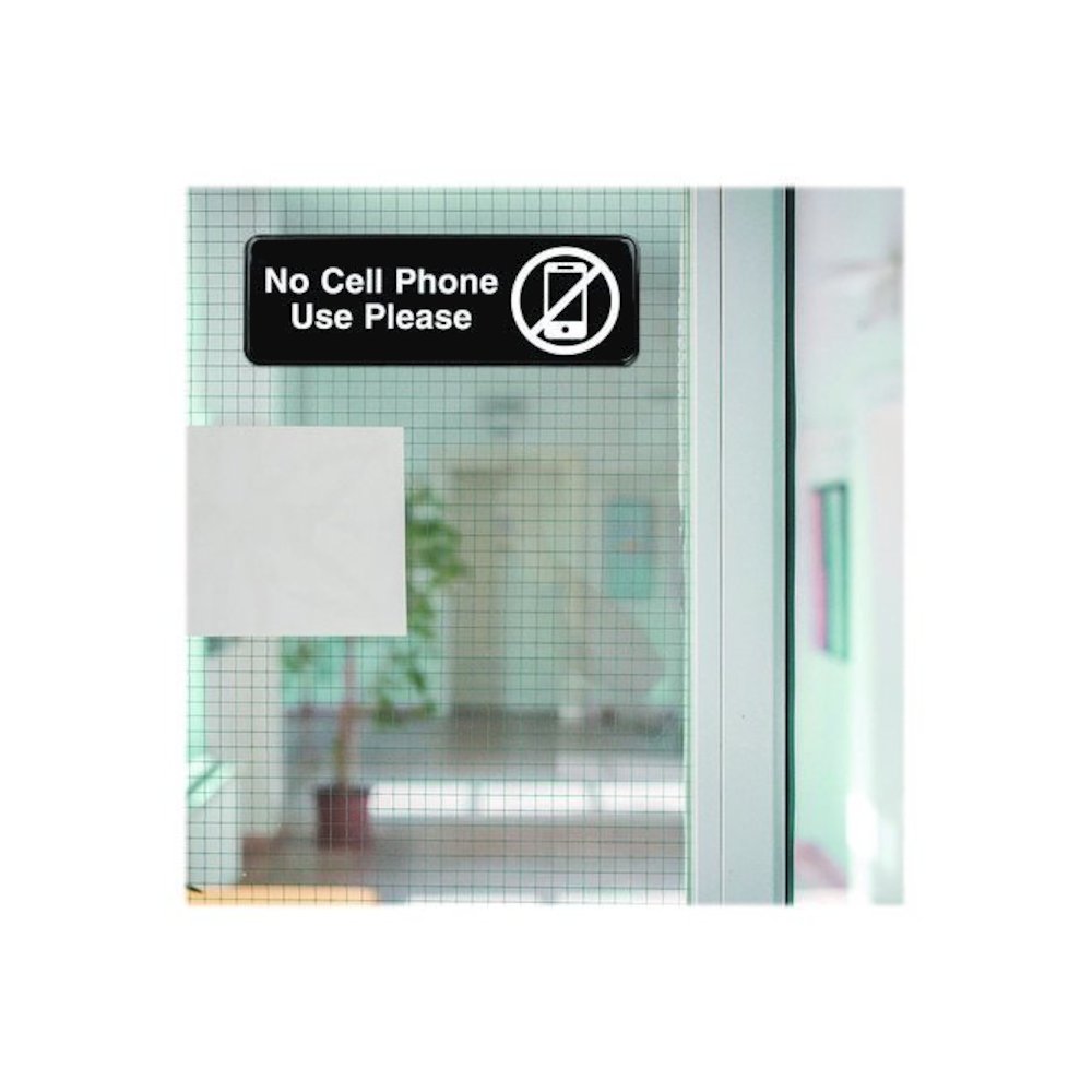 No Cell Phone Use Please Indoor/Outdoor Wall Sign, 9 x 3, Black Face, White Graphics, 3/Pack. Picture 4