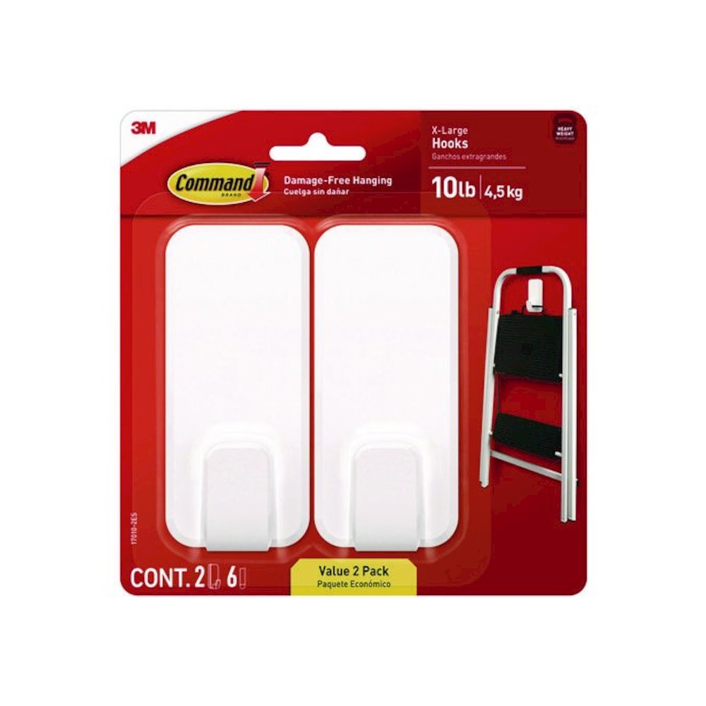 X-Large Utility Hooks, Plastic, White, Supports 10 lb, 2/Pack. Picture 2