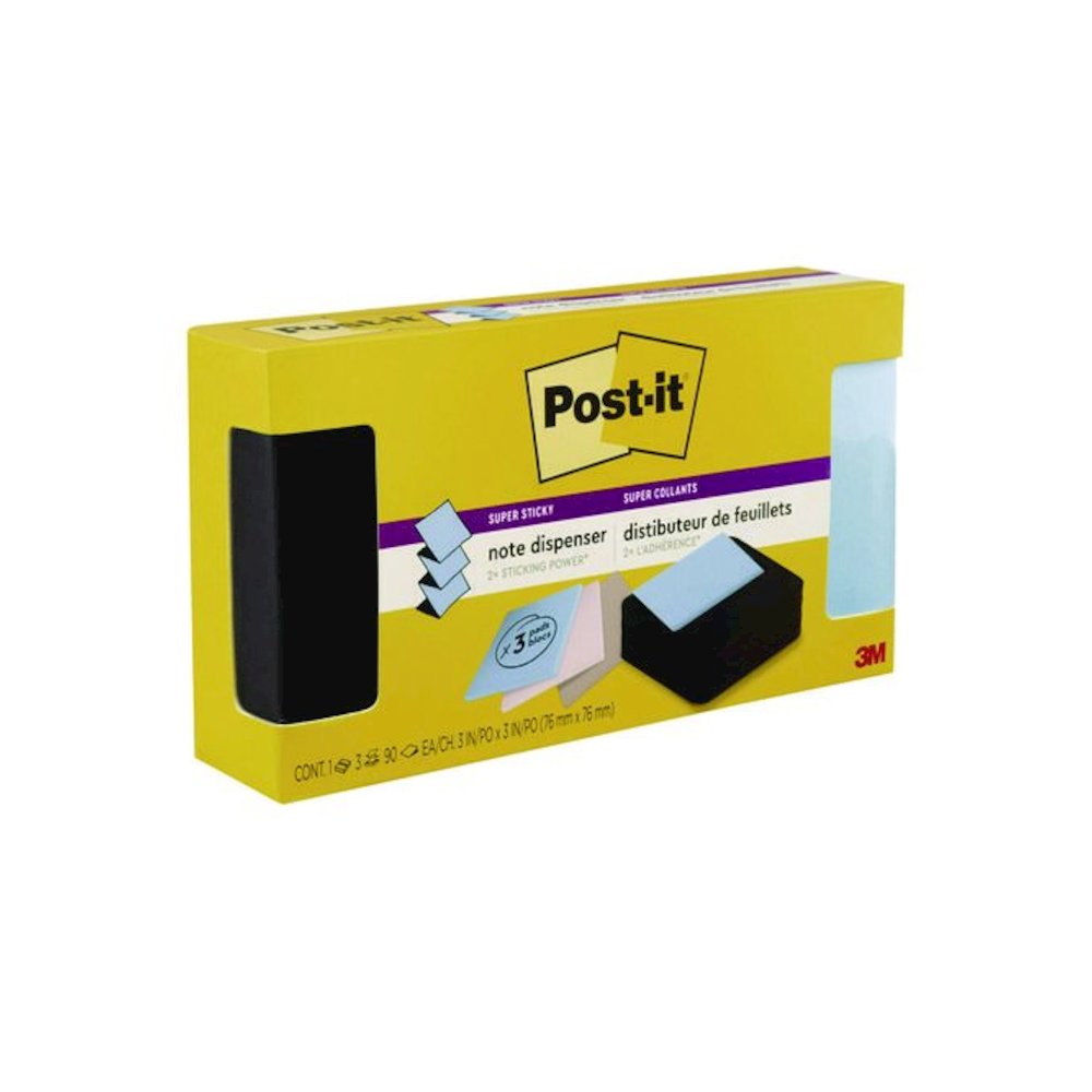 Wave Design Dispenser with Notes, For 3 x 3 Pads, Includes (3) 90-Sheet Simply Serene Collection Colors Pop-up Pads, Black. Picture 2
