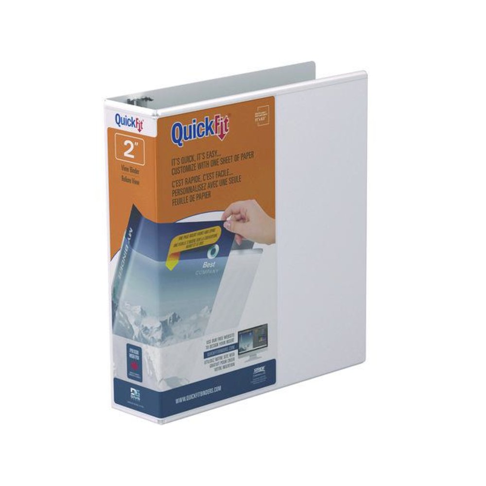 QuickFit D-Ring View Binder, 3 Rings, 2" Capacity, 11 x 8.5, White. Picture 1