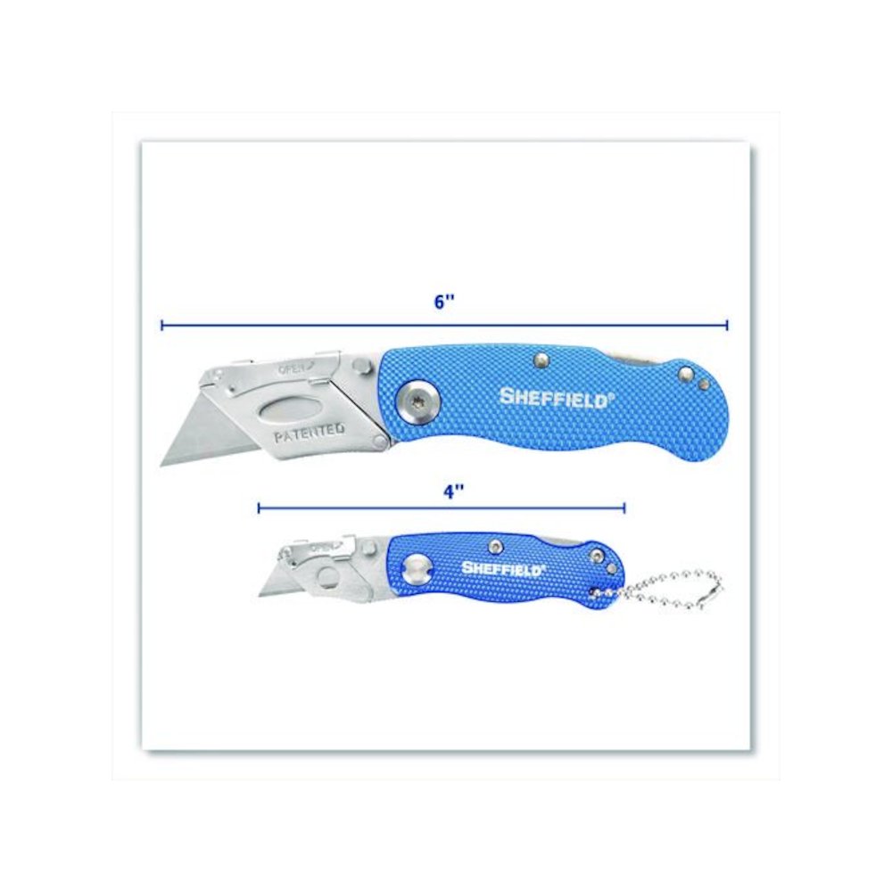 Folding Lock Back Utility Knife Set, 1 Standard, 1 Mini, Blue. Picture 2