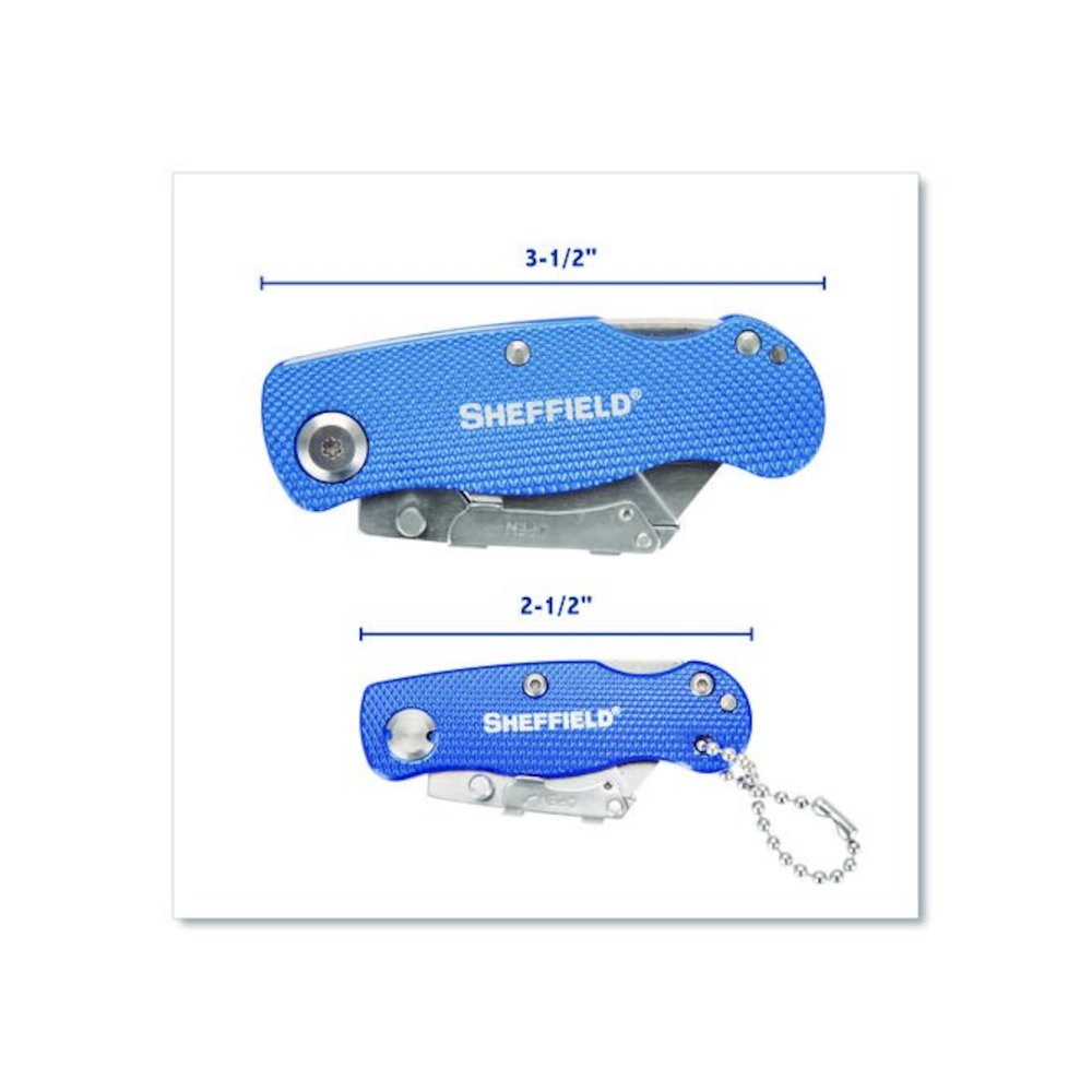 Folding Lock Back Utility Knife Set, 1 Standard, 1 Mini, Blue. Picture 3
