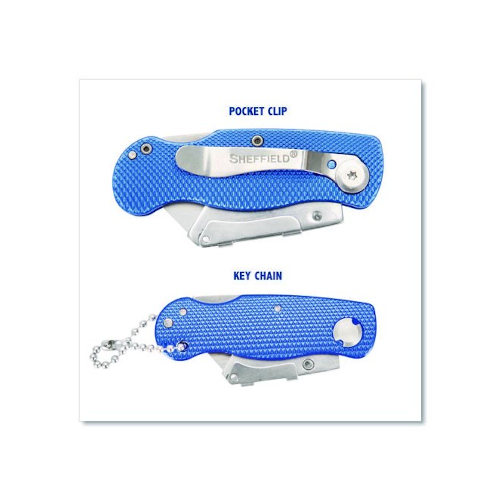 Folding Lock Back Utility Knife Set, 1 Standard, 1 Mini, Blue. Picture 4