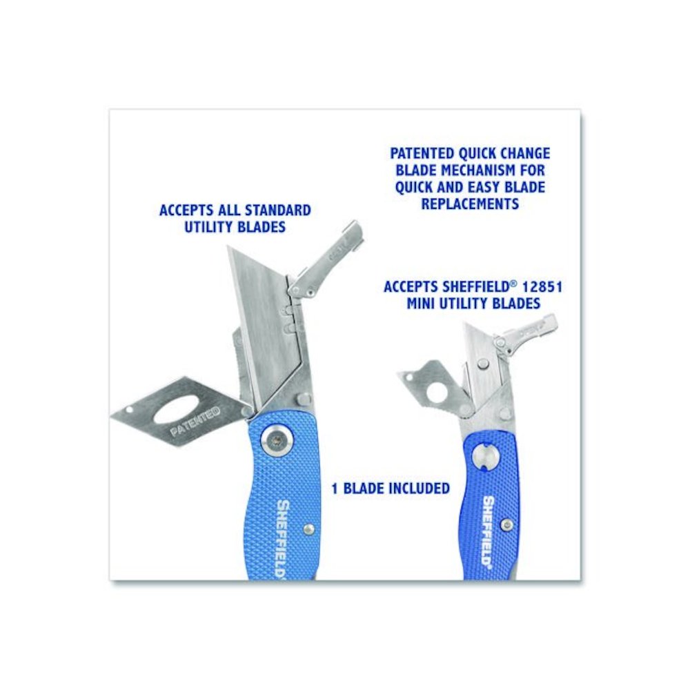 Folding Lock Back Utility Knife Set, 1 Standard, 1 Mini, Blue. Picture 5