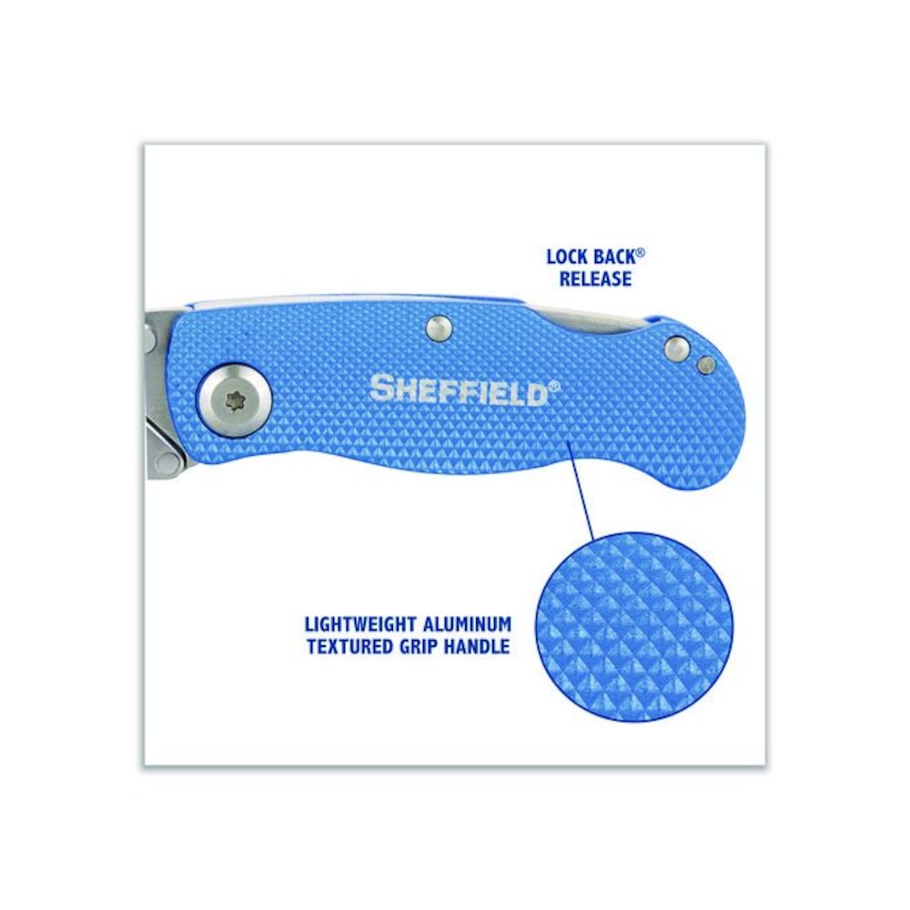 Folding Lock Back Utility Knife Set, 1 Standard, 1 Mini, Blue. Picture 6
