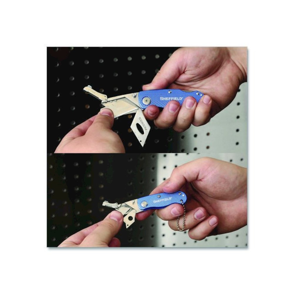 Folding Lock Back Utility Knife Set, 1 Standard, 1 Mini, Blue. Picture 8